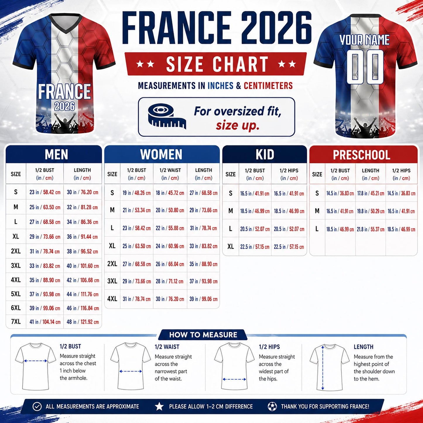 Custom France Soccer Jersey 2026 World Cup, Personalized Name Number Shirt for Men Women Kids, France Fan Apparel Gift | GM99
