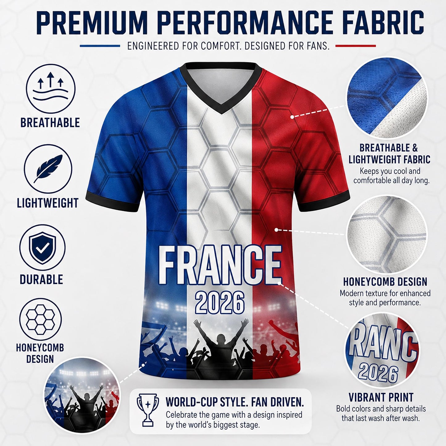 Custom France Soccer Jersey 2026 World Cup, Personalized Name Number Shirt for Men Women Kids, France Fan Apparel Gift | GM99