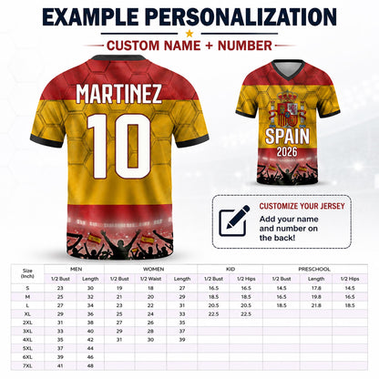 Custom Spain Soccer Jersey 2026 World Cup, Personalized Name Number Shirt for Men Women Kids, Spain Fan Apparel Gift | OP68
