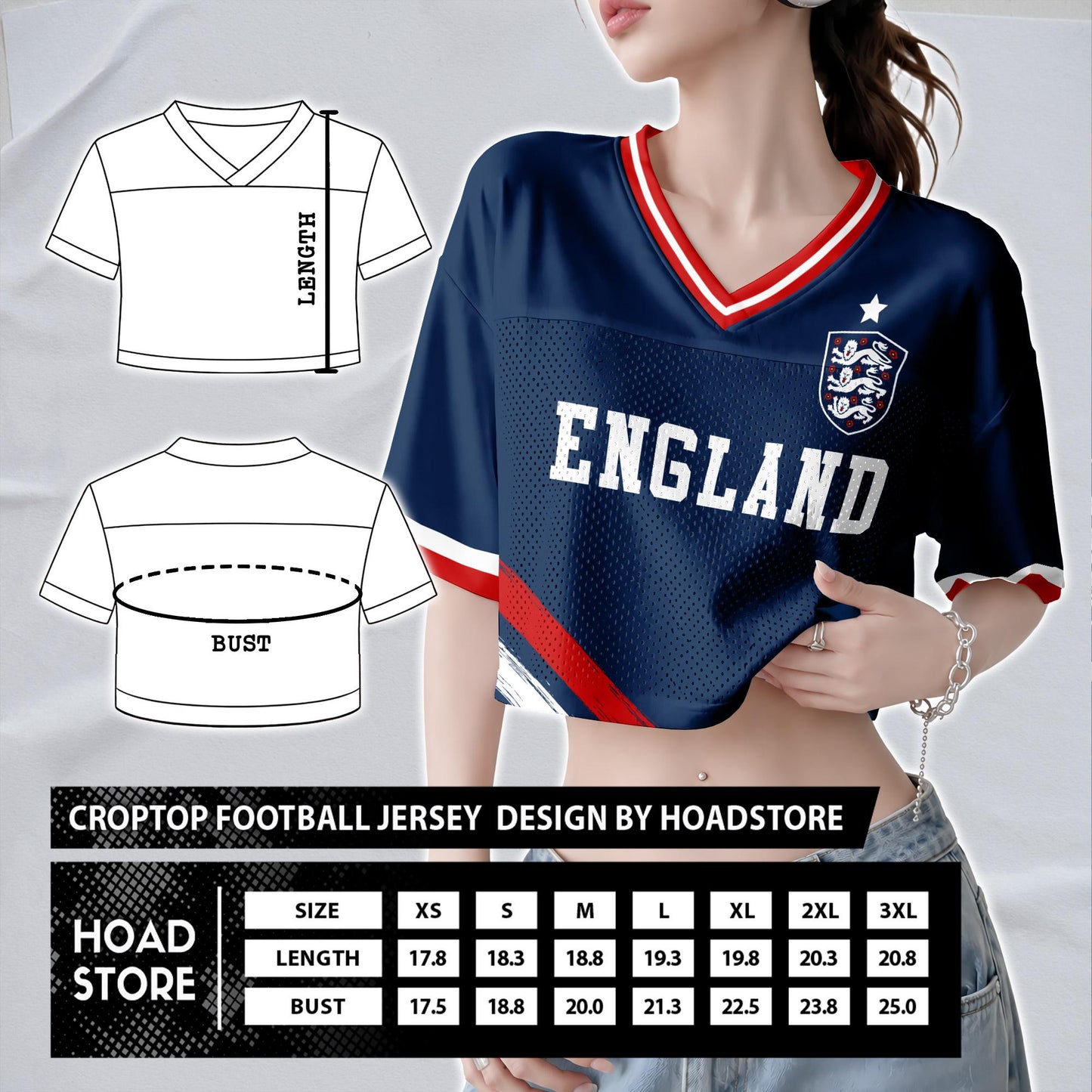 Custom England Soccer Crop Top Jersey, Personalized Name Number Shirt, Football Fan Crop Tee, Bachelorette Party & Festival Outfit | MS85