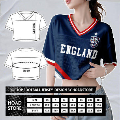 Custom England Soccer Crop Top Jersey, Personalized Name Number Shirt, Football Fan Crop Tee, Bachelorette Party & Festival Outfit | MS85