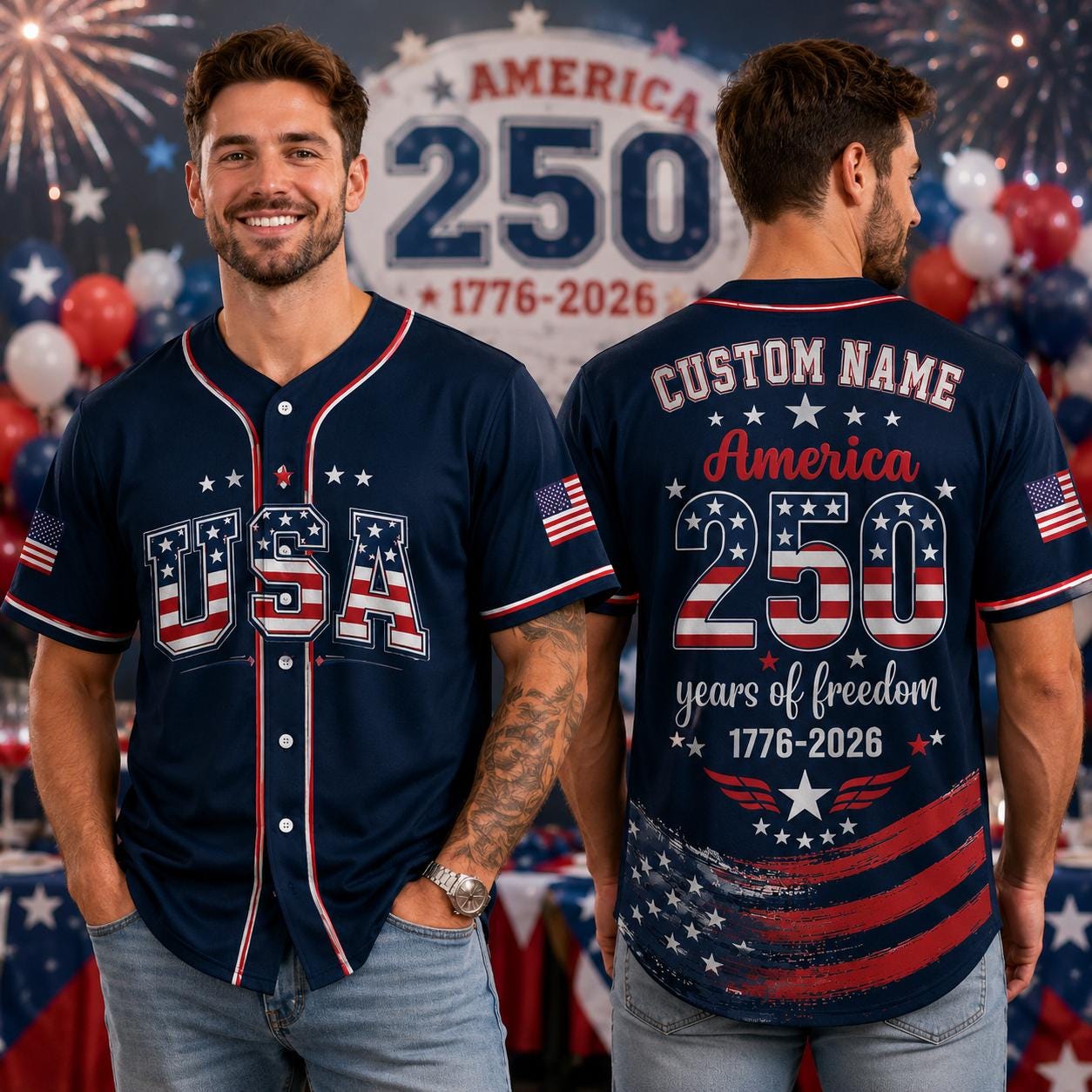 Custom Name America 250th Anniversary Jersey | 1776 2026 United States Semiquincentennial Shirt | Patriotic USA Fourth of July Jersey | UM78