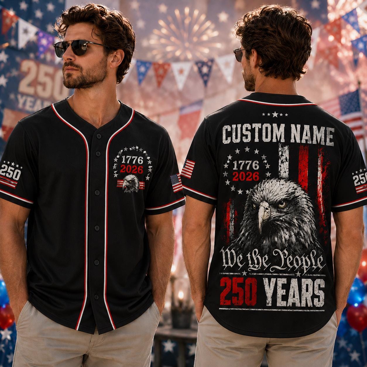 Custom 250th Anniversary Baseball Jersey, Semiquincentennial Shirt, Patriotic Eagle 1776 2026 Men Jersey, 4th of July United States Tee | LM65