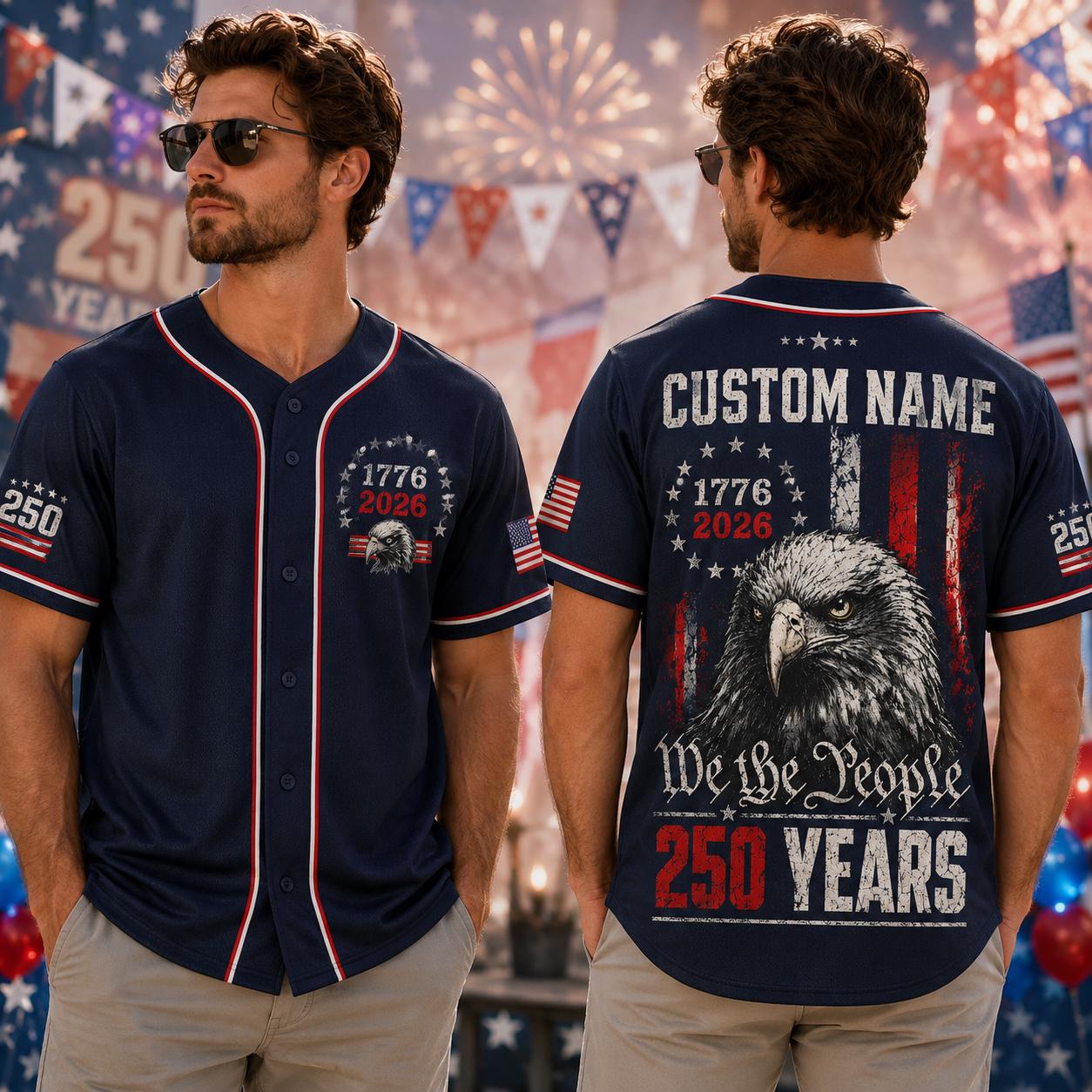 Custom 250th Anniversary Baseball Jersey, Semiquincentennial Shirt, Patriotic Eagle 1776 2026 Men Jersey, 4th of July United States Tee | LM65