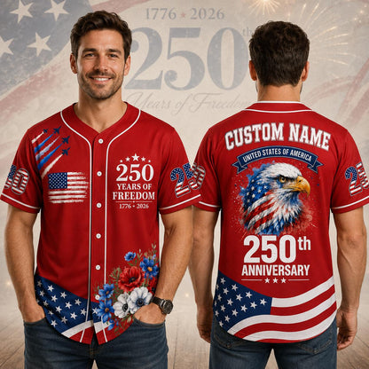 Custom 250th Anniversary Baseball Jersey, 1776 2026 America Shirt, Patriotic Eagle American Flag Shirt, Personalized US Semiquincentennial | PP83