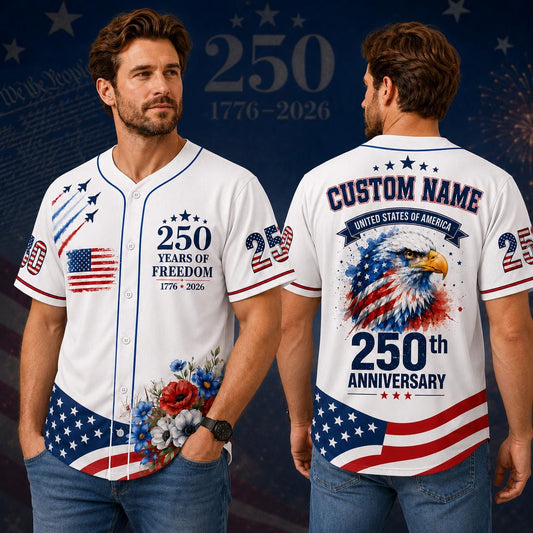 Custom 250th Anniversary Baseball Jersey, 1776 2026 America Shirt, Patriotic Eagle American Flag Shirt, Personalized US Semiquincentennial | PP83