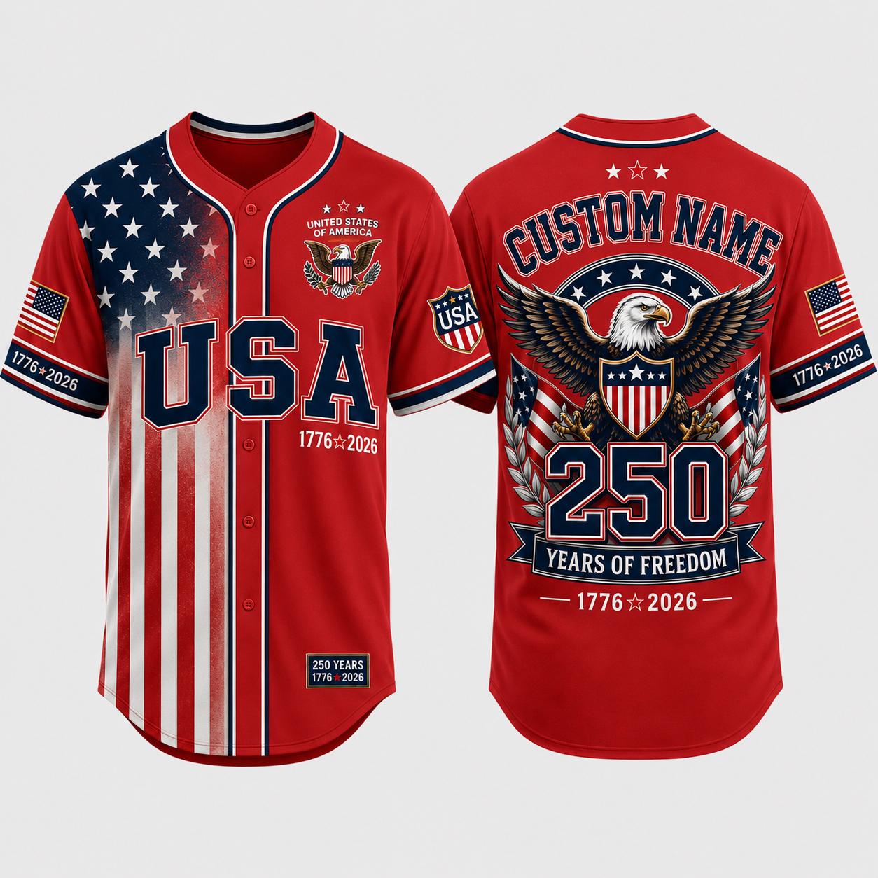 America 250th Anniversary Baseball Jersey, Custom Name USA Jersey, 1776 2026 Eagles Shirt, 4th of July Gift, Freedom Jersey | BW72