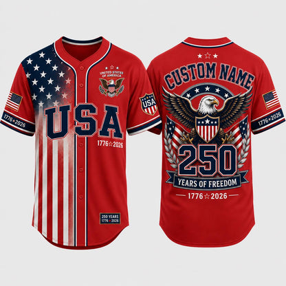 America 250th Anniversary Baseball Jersey, Custom Name USA Jersey, 1776 2026 Eagles Shirt, 4th of July Gift, Freedom Jersey | BW72