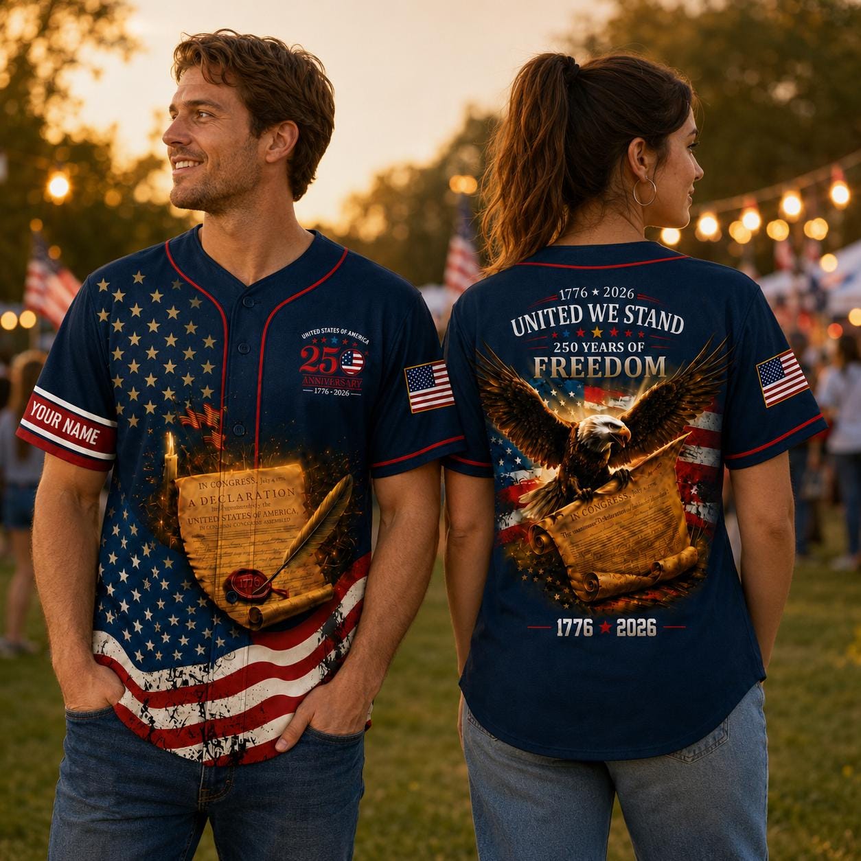 USA 250th Anniversary Baseball Jersey, Personalized Patriotic 1776 2026 Shirt, 4th of July Freedom Jersey Gift for Men Women Kid | BW86