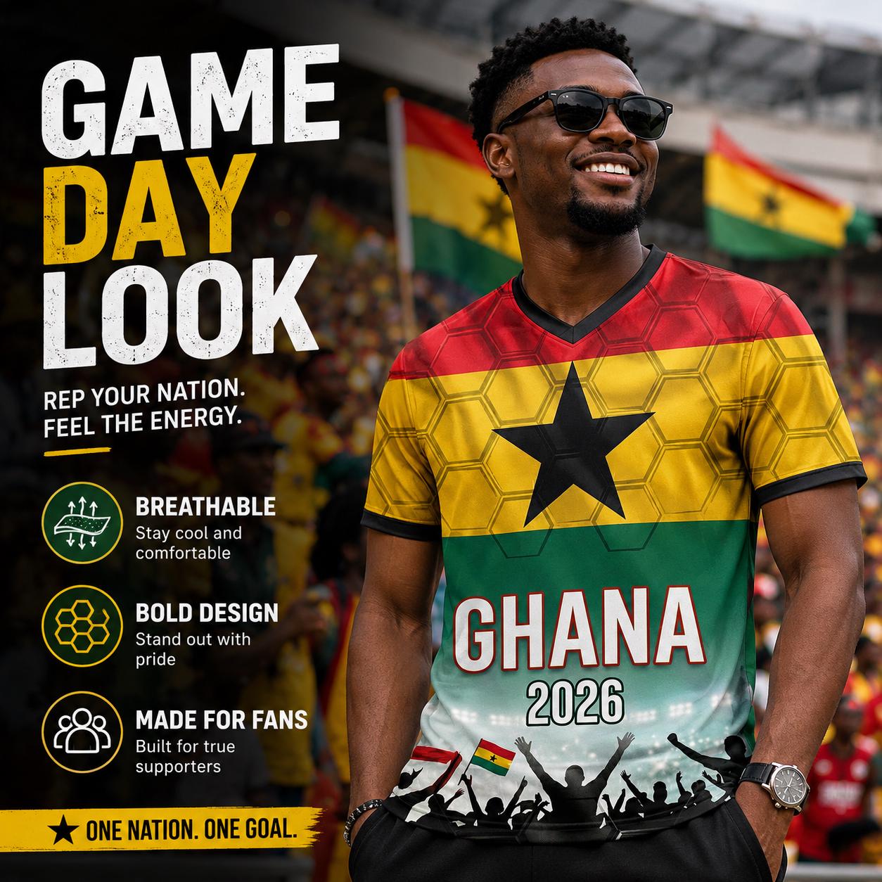 Custom Ghana Soccer Jersey 2026 World Cup, Personalized Name Number Shirt for Men Women Kids, Ghana Fan Apparel Gift | XH33