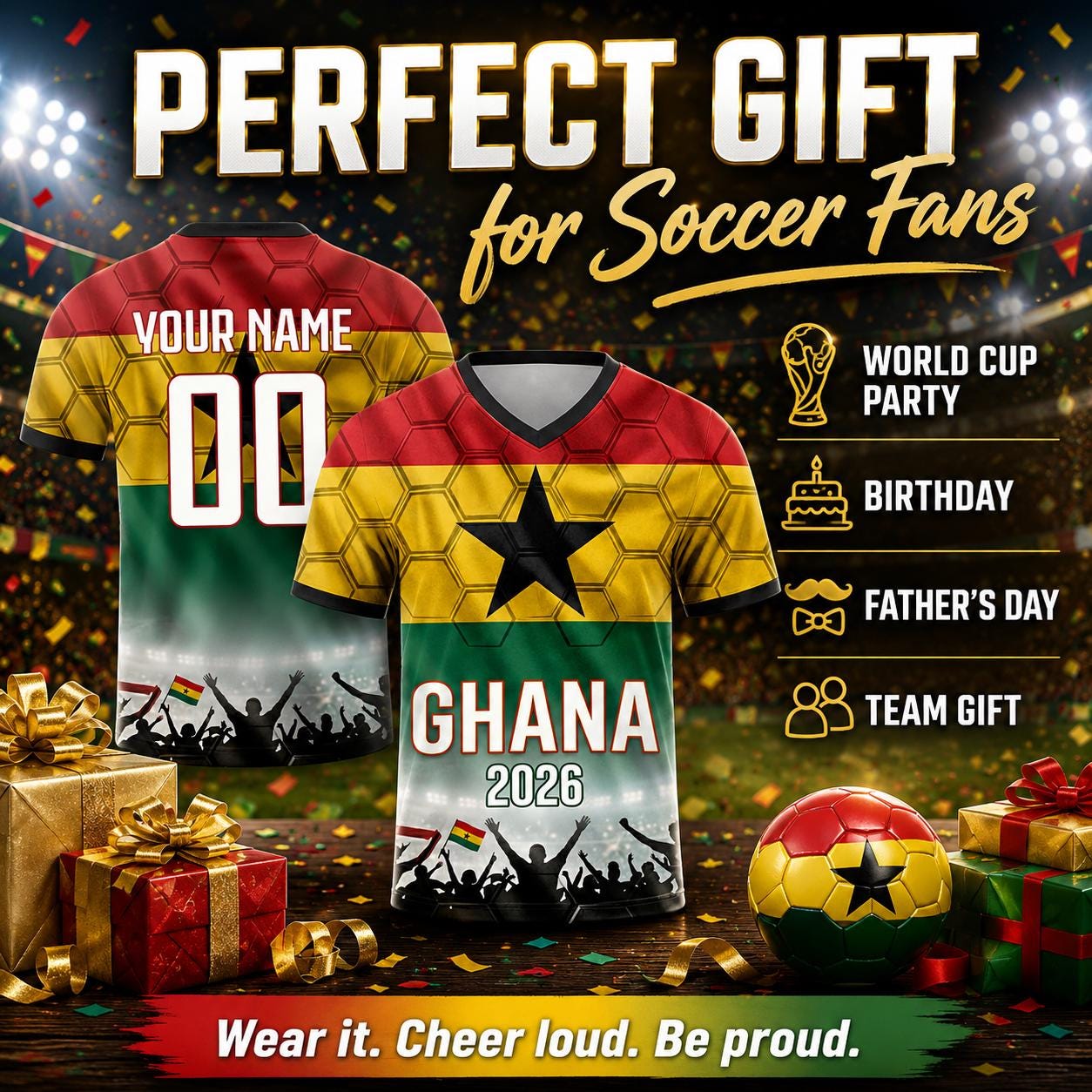 Custom Ghana Soccer Jersey 2026 World Cup, Personalized Name Number Shirt for Men Women Kids, Ghana Fan Apparel Gift | XH33