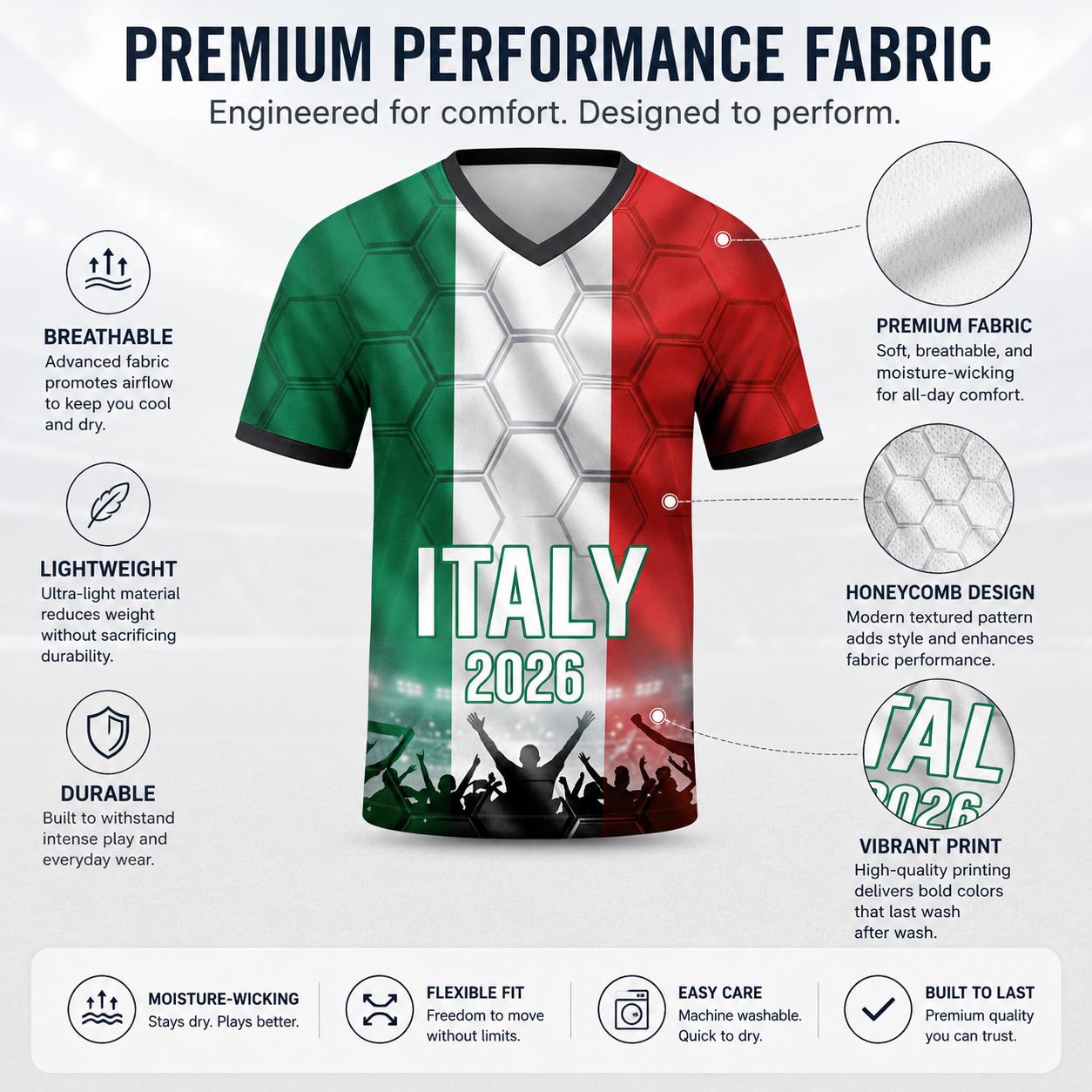 Custom Italy Soccer Jersey 2026 World Cup, Personalized Name Number Shirt for Men Women Kids, Italy Fan Apparel Gift | SK86