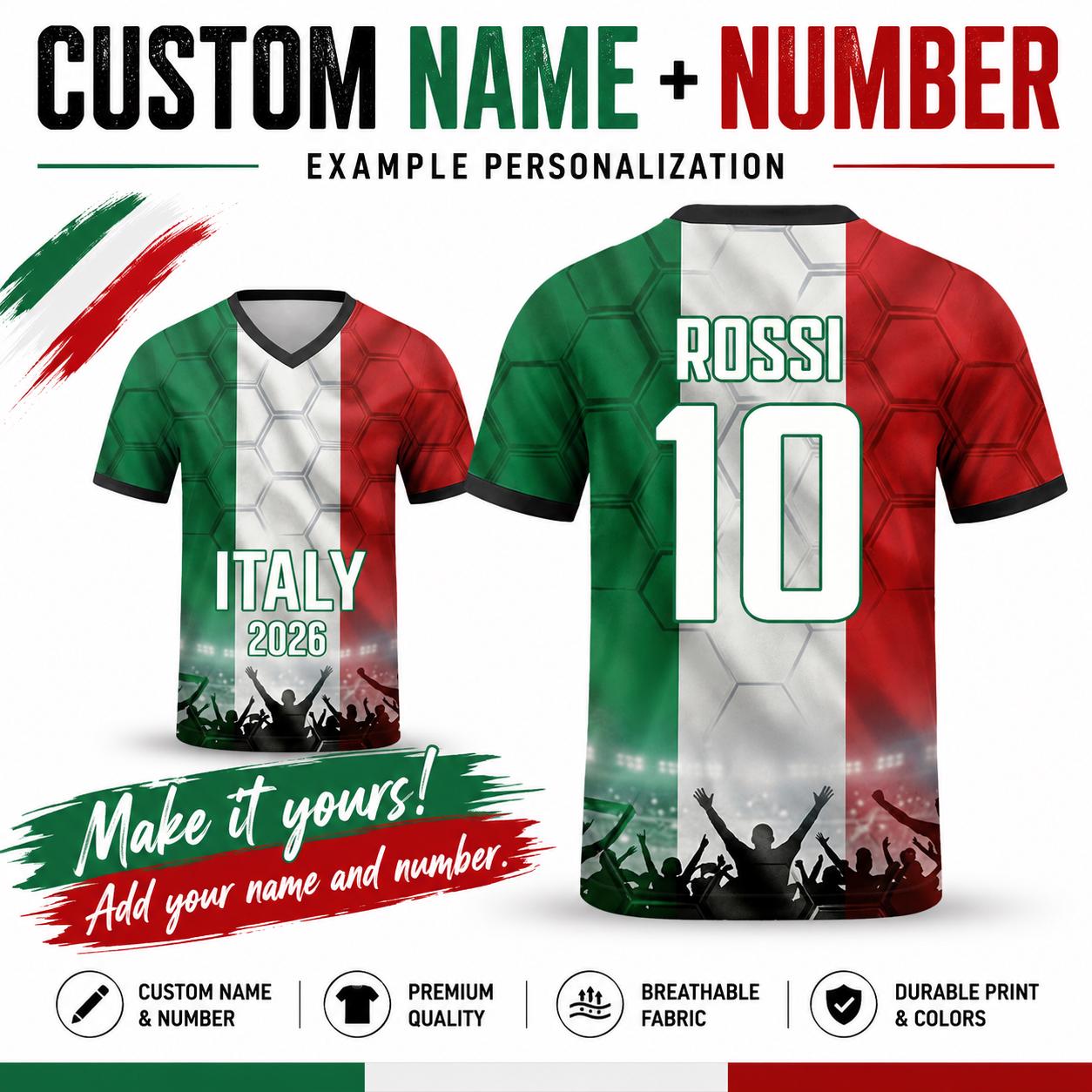 Custom Italy Soccer Jersey 2026 World Cup, Personalized Name Number Shirt for Men Women Kids, Italy Fan Apparel Gift | SK86