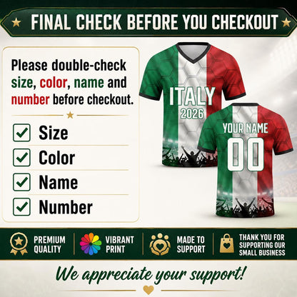 Custom Italy Soccer Jersey 2026 World Cup, Personalized Name Number Shirt for Men Women Kids, Italy Fan Apparel Gift | SK86