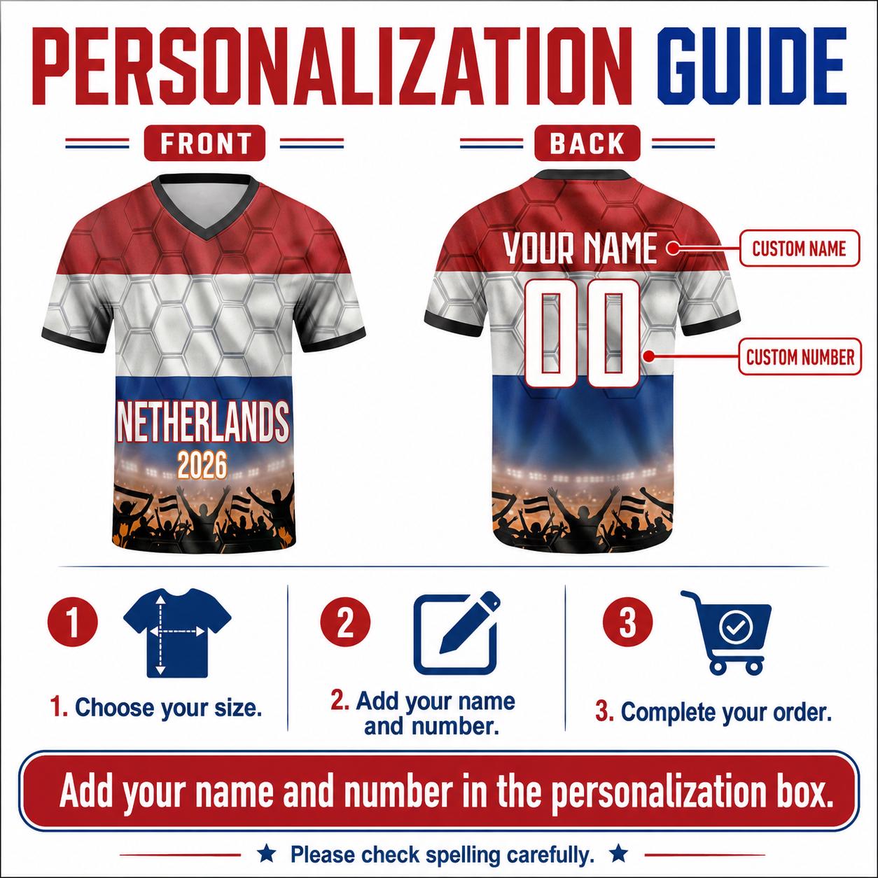 Custom Netherlands Soccer Jersey 2026 World Cup, Personalized Name Number Shirt for Men Women Kids, Netherlands Fan Apparel Gift | XN88