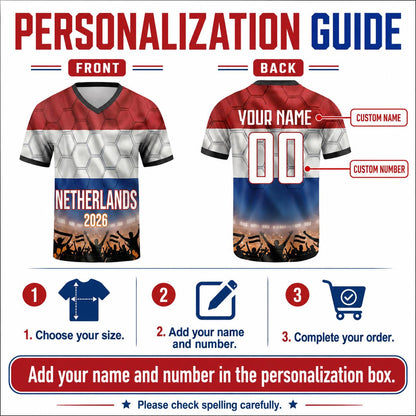 Custom Netherlands Soccer Jersey 2026 World Cup, Personalized Name Number Shirt for Men Women Kids, Netherlands Fan Apparel Gift | XN88