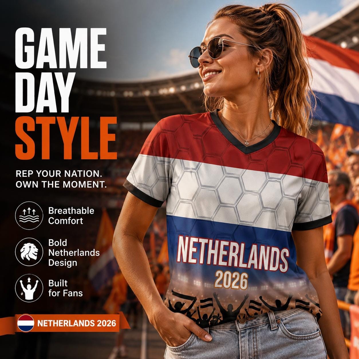 Custom Netherlands Soccer Jersey 2026 World Cup, Personalized Name Number Shirt for Men Women Kids, Netherlands Fan Apparel Gift | XN88