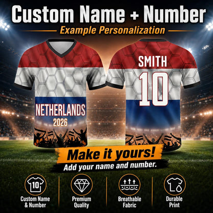 Custom Netherlands Soccer Jersey 2026 World Cup, Personalized Name Number Shirt for Men Women Kids, Netherlands Fan Apparel Gift | XN88
