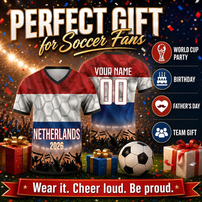 Custom Netherlands Soccer Jersey 2026 World Cup, Personalized Name Number Shirt for Men Women Kids, Netherlands Fan Apparel Gift | XN88
