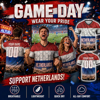 Custom Netherlands Soccer Jersey 2026 World Cup, Personalized Name Number Shirt for Men Women Kids, Netherlands Fan Apparel Gift | XN88