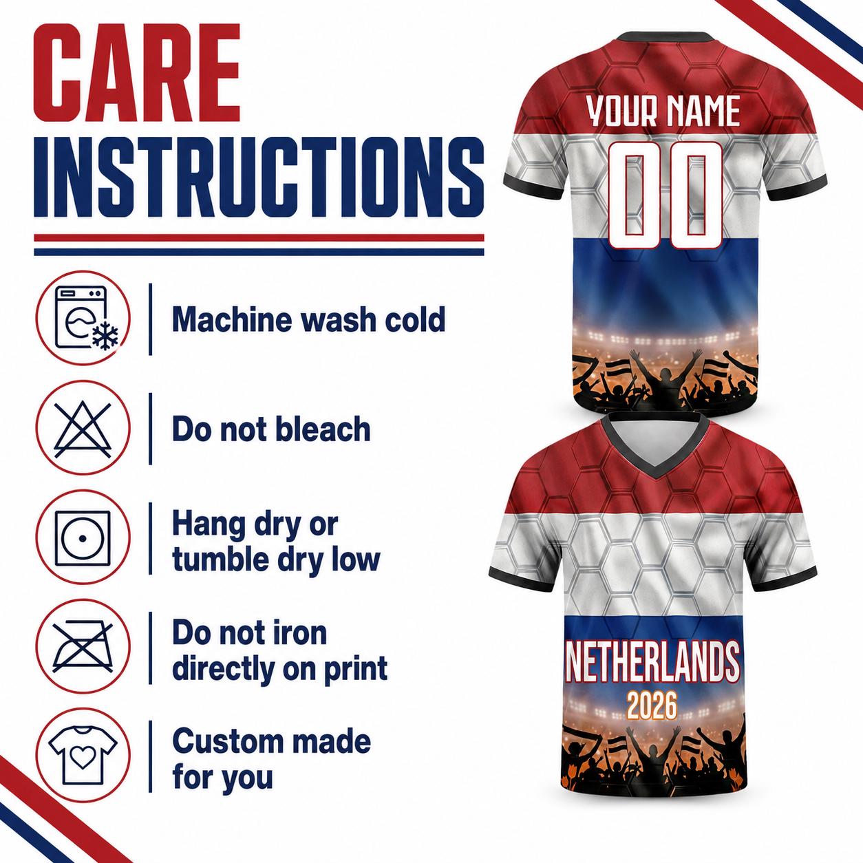 Custom Netherlands Soccer Jersey 2026 World Cup, Personalized Name Number Shirt for Men Women Kids, Netherlands Fan Apparel Gift | XN88