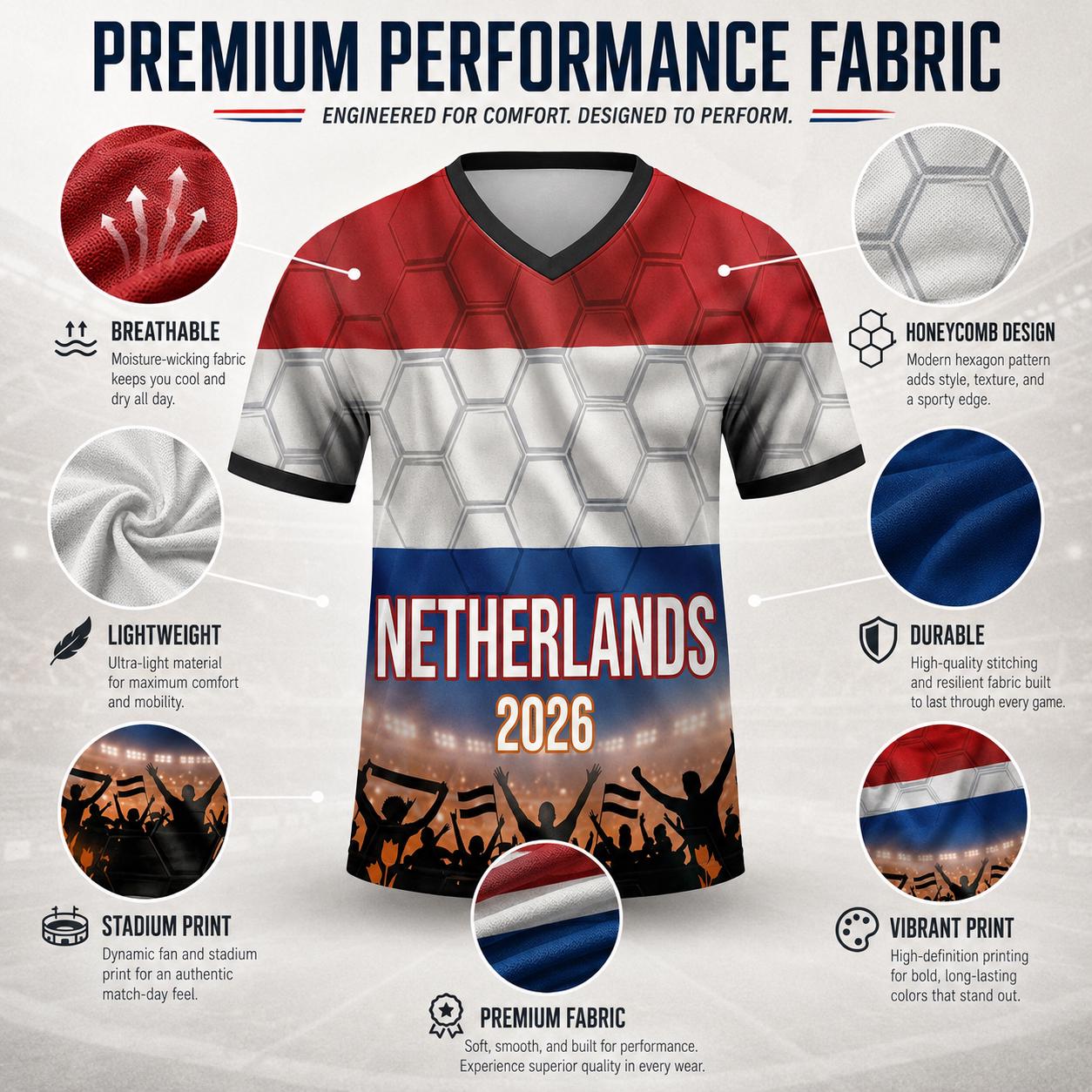 Custom Netherlands Soccer Jersey 2026 World Cup, Personalized Name Number Shirt for Men Women Kids, Netherlands Fan Apparel Gift | XN88