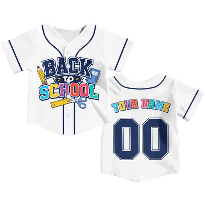 Personalized School Baseball Jersey for Kids Youth Adults, Back to School Theme, Custom Name and Number, Fun Classroom Gift | WJ90