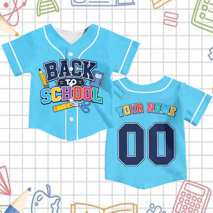 Personalized School Baseball Jersey for Kids Youth Adults, Back to School Theme, Custom Name and Number, Fun Classroom Gift | WJ90