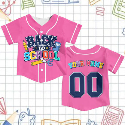 Personalized School Baseball Jersey for Kids Youth Adults, Back to School Theme, Custom Name and Number, Fun Classroom Gift | WJ90