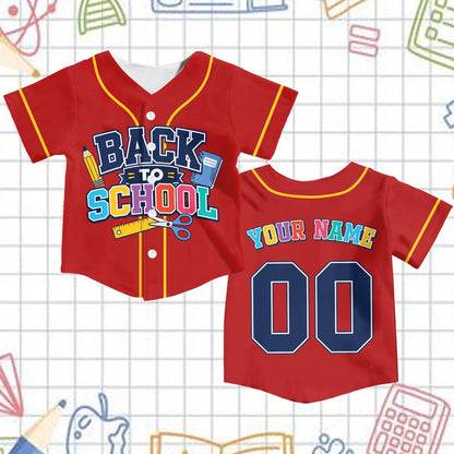 Personalized School Baseball Jersey for Kids Youth Adults, Back to School Theme, Custom Name and Number, Fun Classroom Gift | WJ90