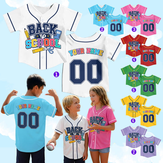 Personalized School Baseball Jersey for Kids Youth Adults, Back to School Theme, Custom Name and Number, Fun Classroom Gift | WJ90