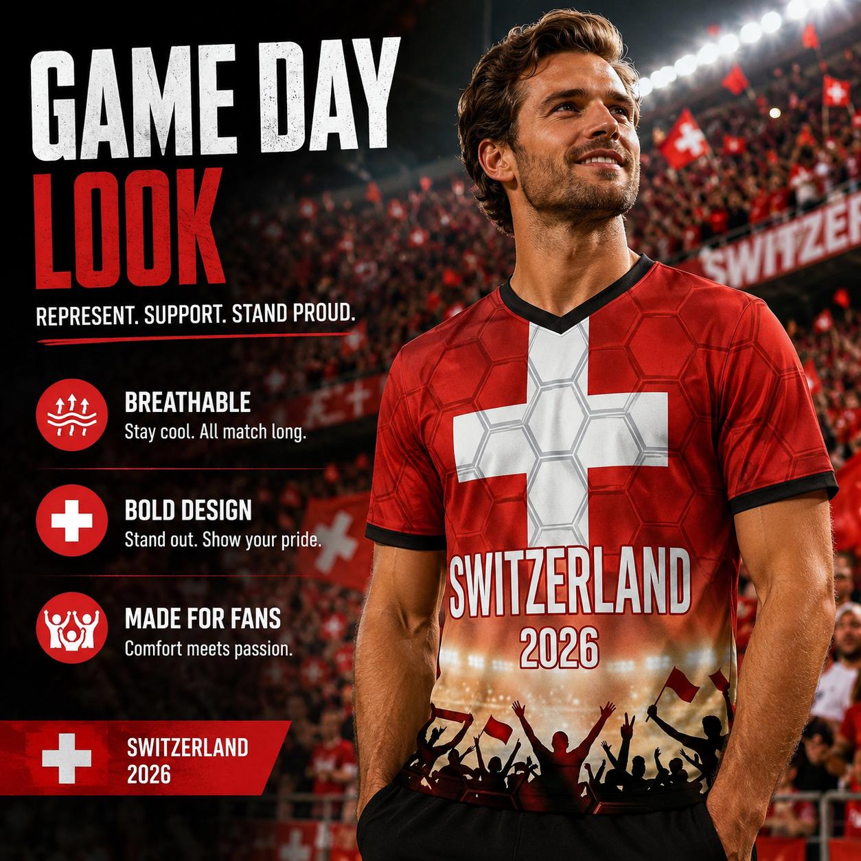 Custom Switzerland Soccer Jersey 2026 World Cup, Personalized Name Number Shirt for Men Women Kids, Switzerland Fan Apparel Gift | AZ96