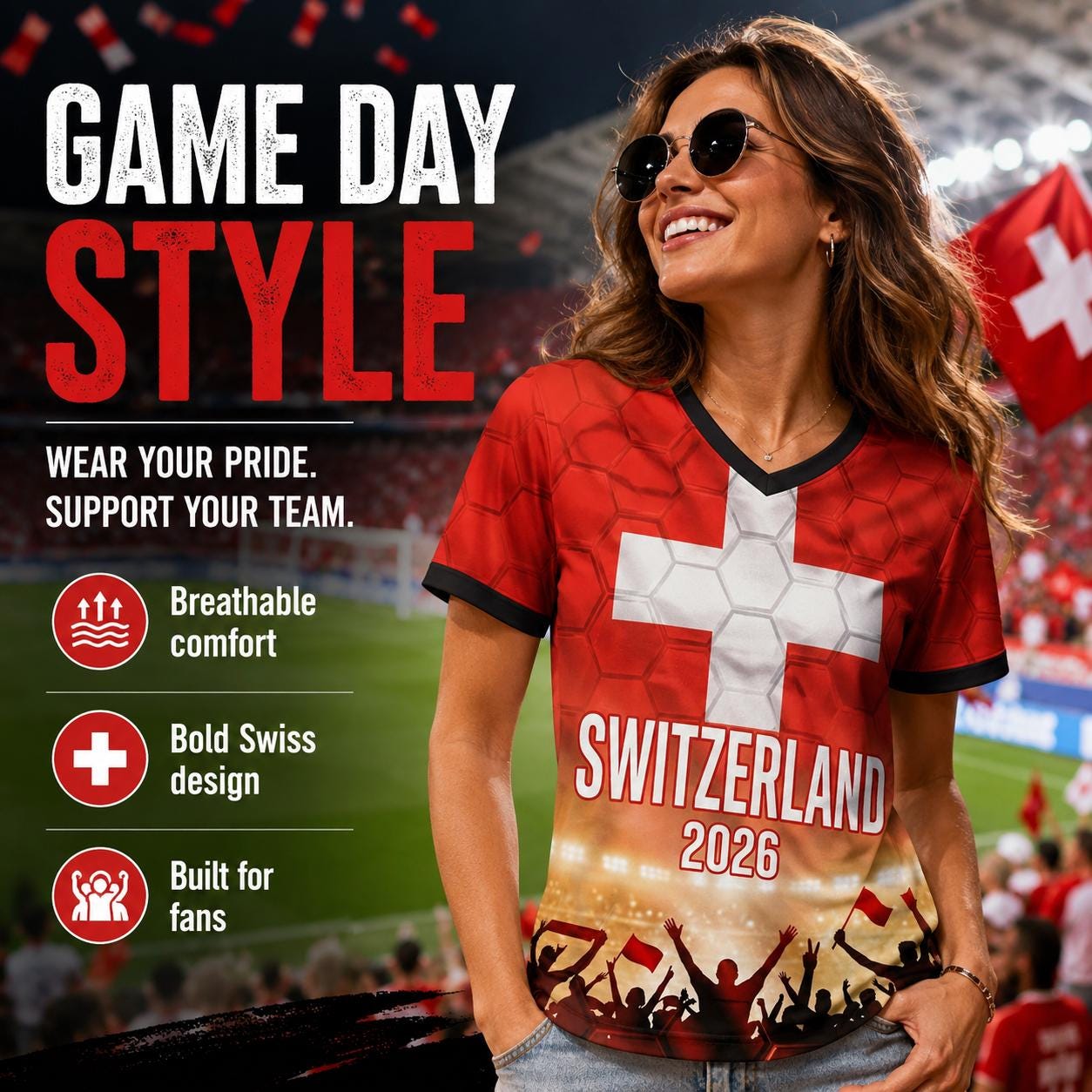 Custom Switzerland Soccer Jersey 2026 World Cup, Personalized Name Number Shirt for Men Women Kids, Switzerland Fan Apparel Gift | AZ96