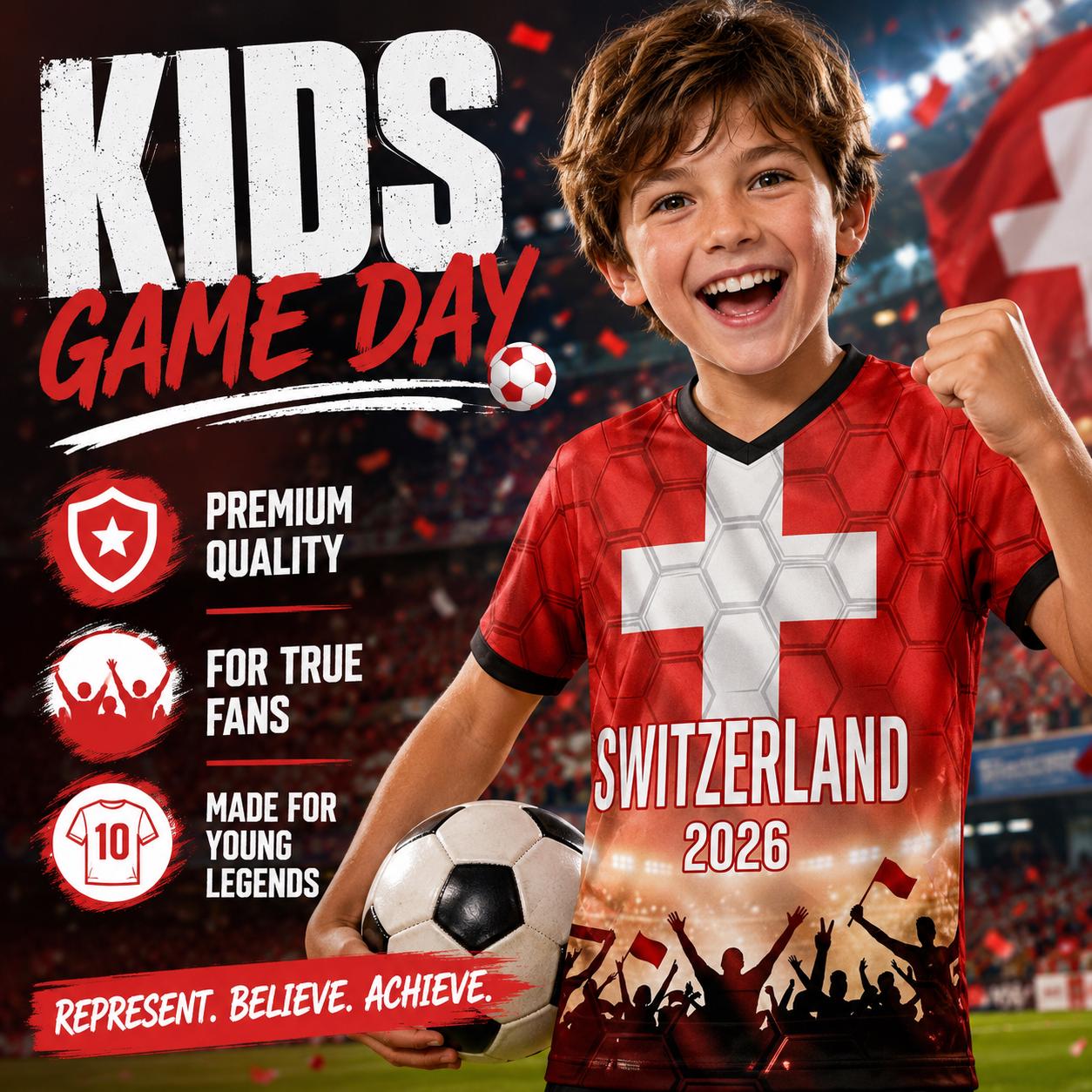 Custom Switzerland Soccer Jersey 2026 World Cup, Personalized Name Number Shirt for Men Women Kids, Switzerland Fan Apparel Gift | AZ96