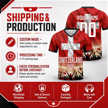 Custom Switzerland Soccer Jersey 2026 World Cup, Personalized Name Number Shirt for Men Women Kids, Switzerland Fan Apparel Gift | AZ96