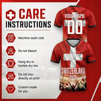 Custom Switzerland Soccer Jersey 2026 World Cup, Personalized Name Number Shirt for Men Women Kids, Switzerland Fan Apparel Gift | AZ96