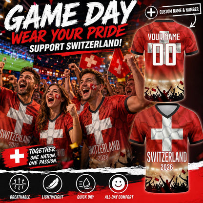 Custom Switzerland Soccer Jersey 2026 World Cup, Personalized Name Number Shirt for Men Women Kids, Switzerland Fan Apparel Gift | AZ96
