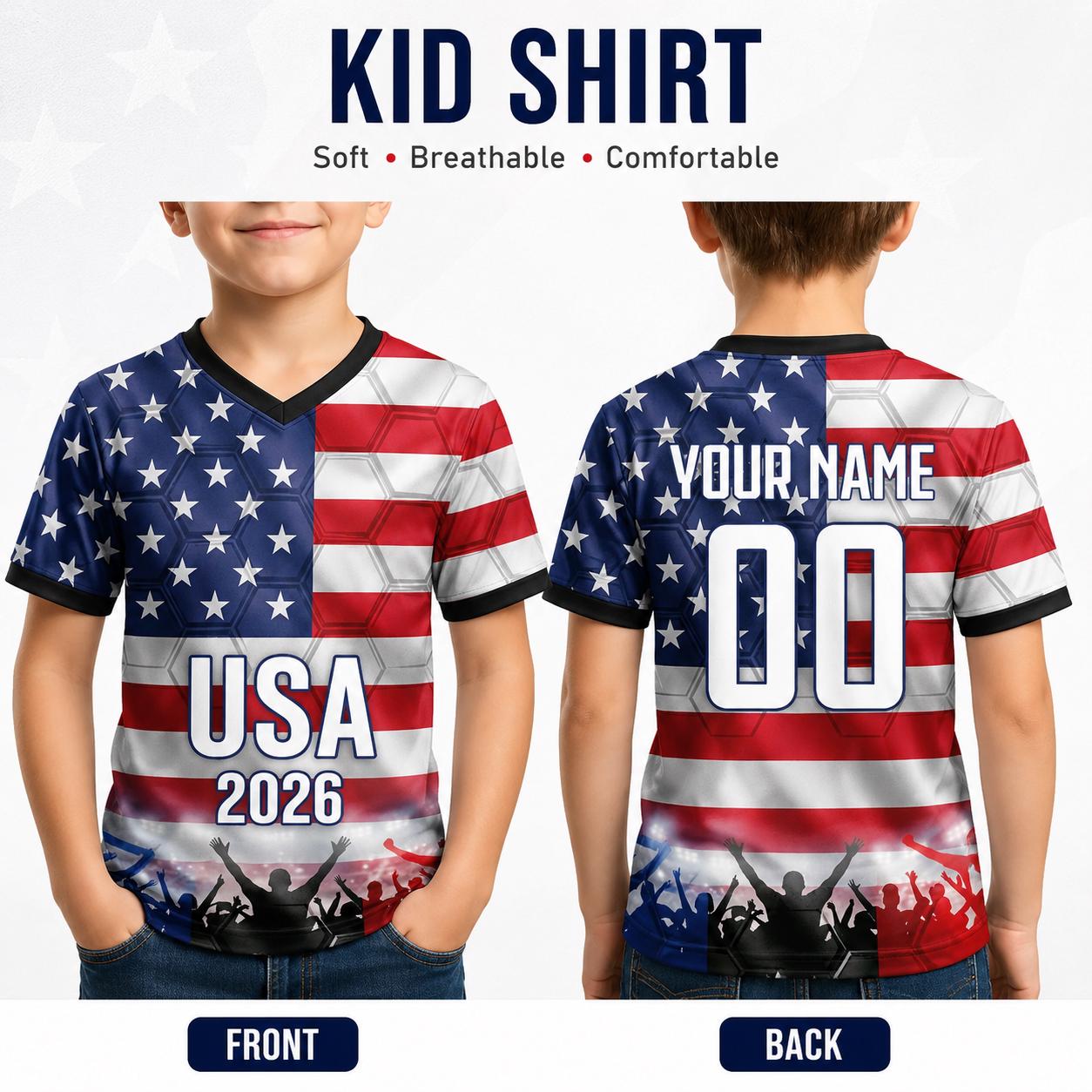Custom USA Soccer Jersey 2026 World Cup, Personalized Name Number Shirt for Men Women Kids, USA Fan Apparel Gift | LR95