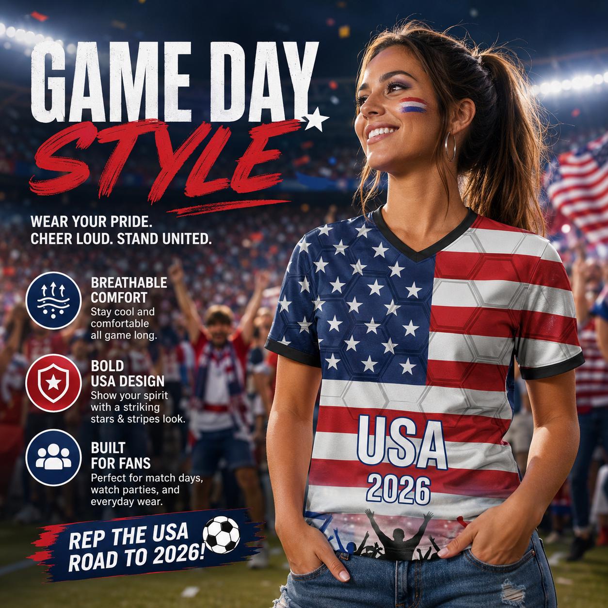 Custom USA Soccer Jersey 2026 World Cup, Personalized Name Number Shirt for Men Women Kids, USA Fan Apparel Gift | LR95