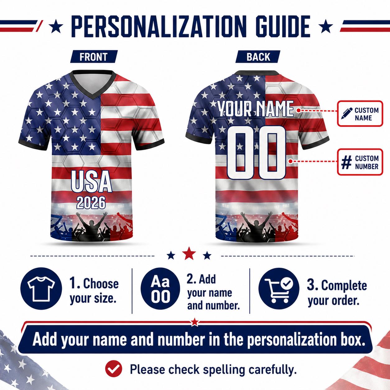 Custom USA Soccer Jersey 2026 World Cup, Personalized Name Number Shirt for Men Women Kids, USA Fan Apparel Gift | LR95