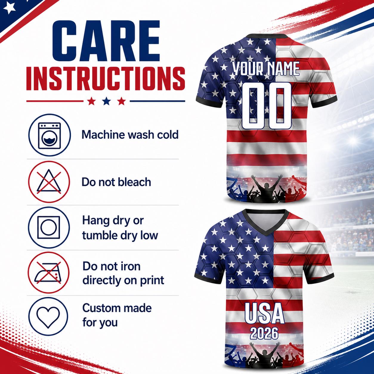 Custom USA Soccer Jersey 2026 World Cup, Personalized Name Number Shirt for Men Women Kids, USA Fan Apparel Gift | LR95