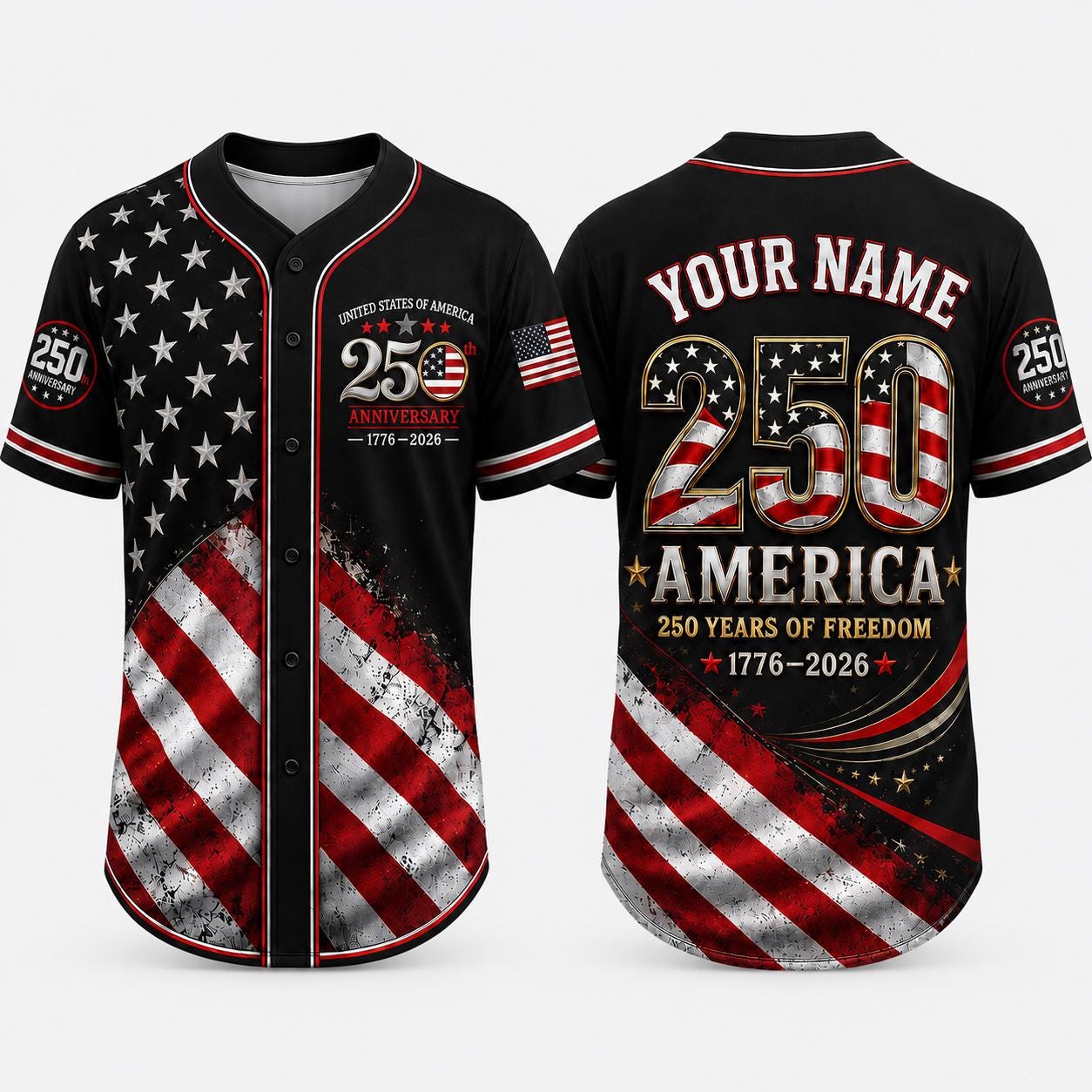 Personalized USA 250th Anniversary Baseball Jersey, Custom Name Jersey, America 1776 2026, Patriotic 4th of July, American Flag Jersey | ZC98