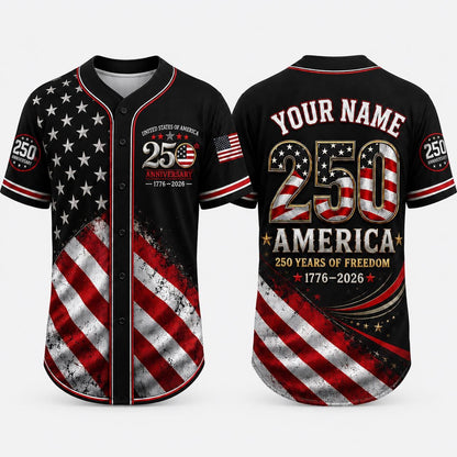 Personalized USA 250th Anniversary Baseball Jersey, Custom Name Jersey, America 1776 2026, Patriotic 4th of July, American Flag Jersey | ZC98