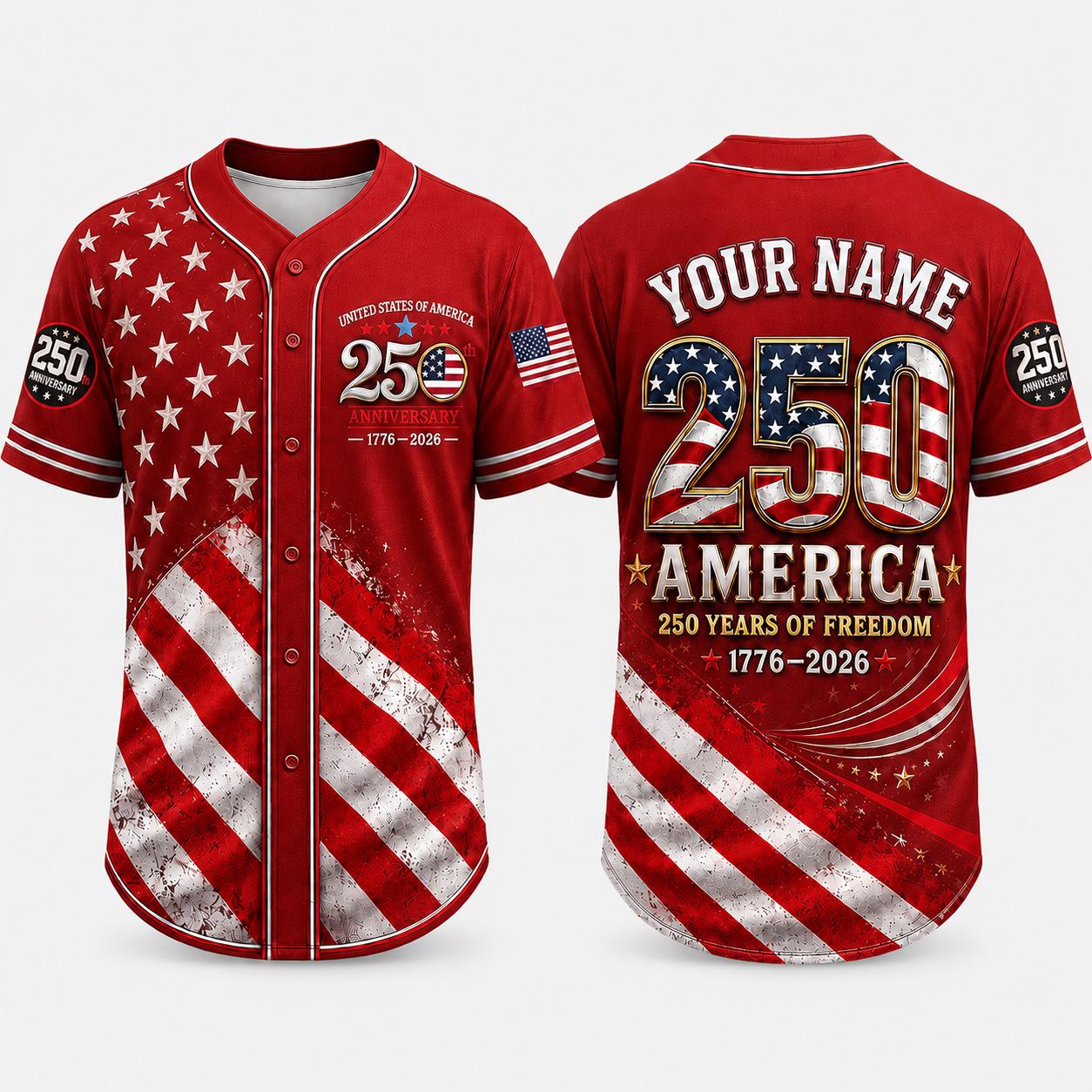 Personalized USA 250th Anniversary Baseball Jersey, Custom Name Jersey, America 1776 2026, Patriotic 4th of July, American Flag Jersey | ZC98