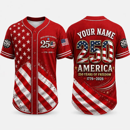 Personalized USA 250th Anniversary Baseball Jersey, Custom Name Jersey, America 1776 2026, Patriotic 4th of July, American Flag Jersey | ZC98