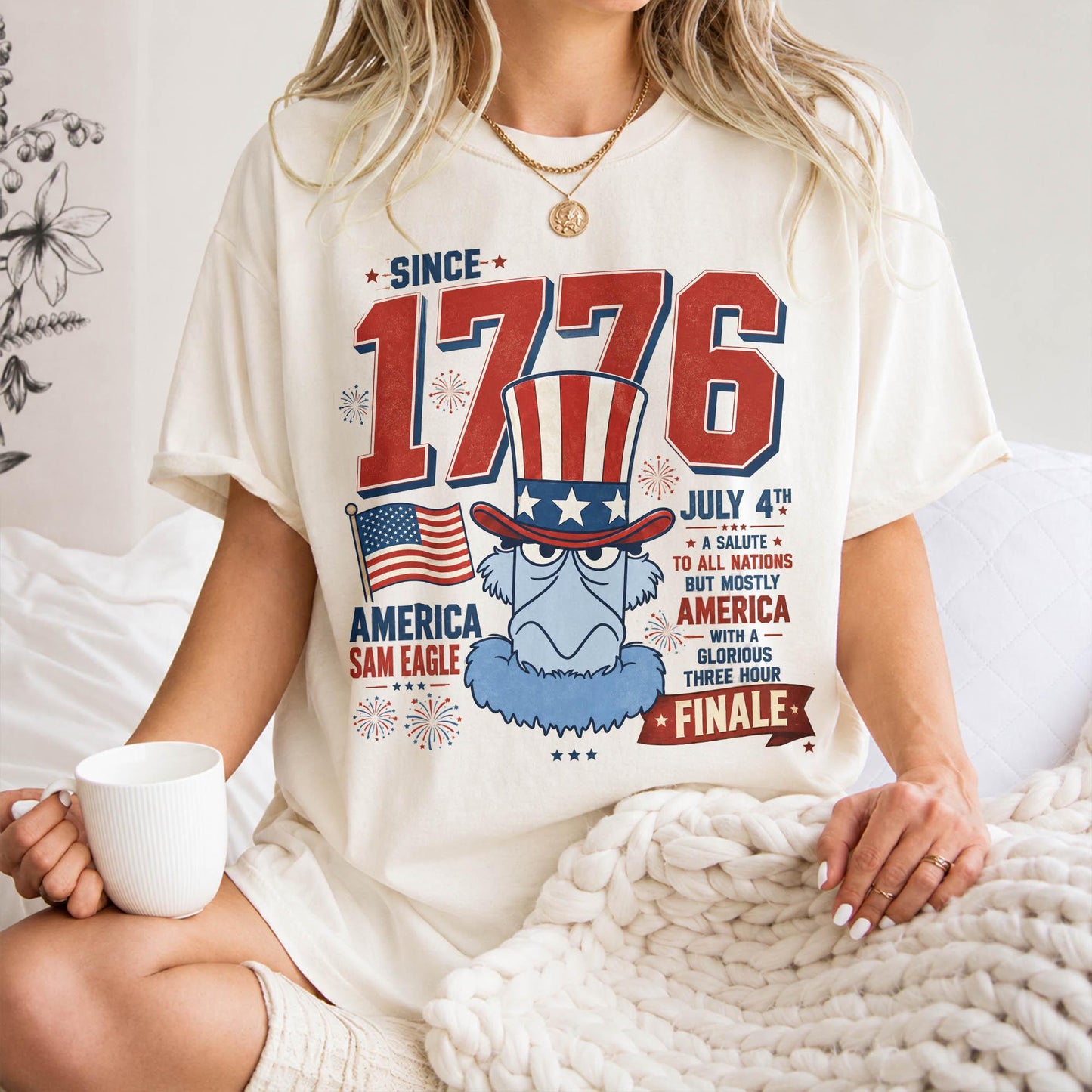 Comfort Colors Sam Eagle Shirt, Disney Muppets 1776 July 4th Tee, A Salute To All Nations America T-Shirt for Women Mom Gift Outfit | XQ33