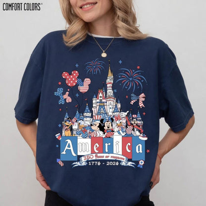 America 250 Mickey Friends Shirt, Disney Castle Comfort Colors Tee, Patriotic 4th of July Shirt, Park Day Gift for Mom | SV99