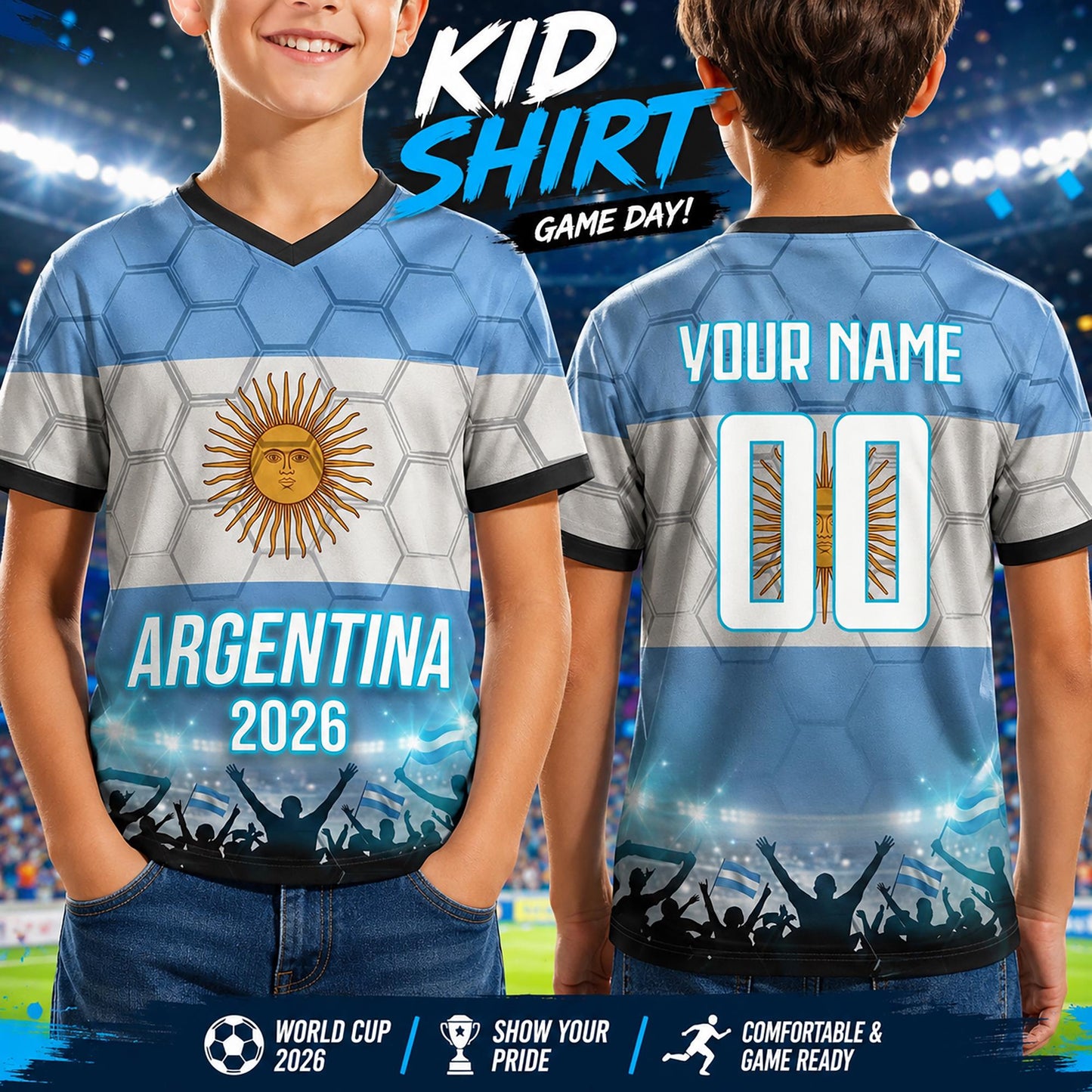 Custom Argentina Soccer Jersey 2026 World Cup, Personalized Name Number Shirt for Men Women Kids, Argentina Fan Apparel Gift | AR44