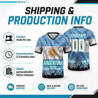 Custom Argentina Soccer Jersey 2026 World Cup, Personalized Name Number Shirt for Men Women Kids, Argentina Fan Apparel Gift | AR44