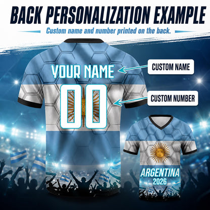 Custom Argentina Soccer Jersey 2026 World Cup, Personalized Name Number Shirt for Men Women Kids, Argentina Fan Apparel Gift | AR44